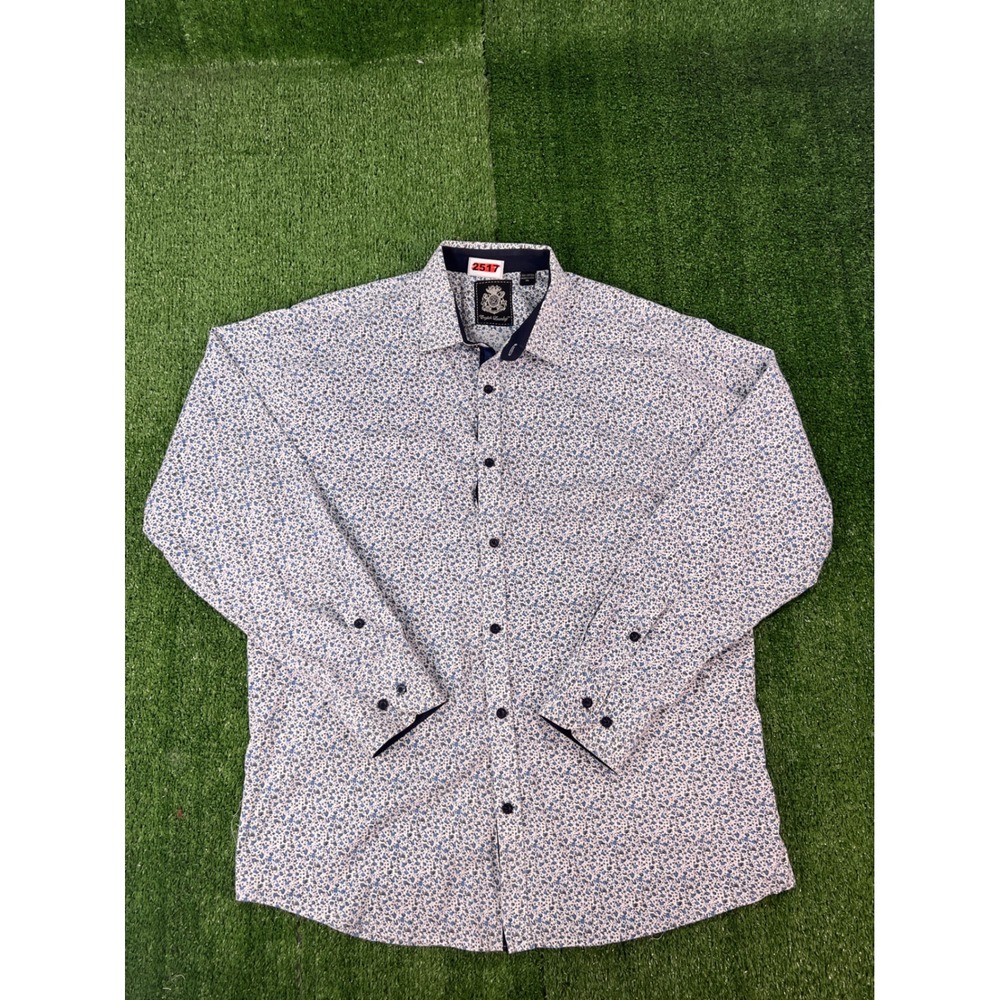 English Laundry Mens XL Blue White Floral Long Sleeve Cotton Button Down Shirt